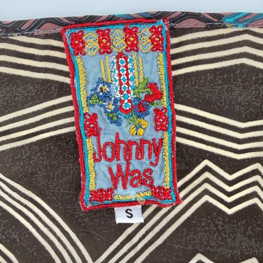 Johnny Was Women Small Multi Geometric Print Cupra Rayon Tie Back Tunic Top Boho - Picture 3 of 6